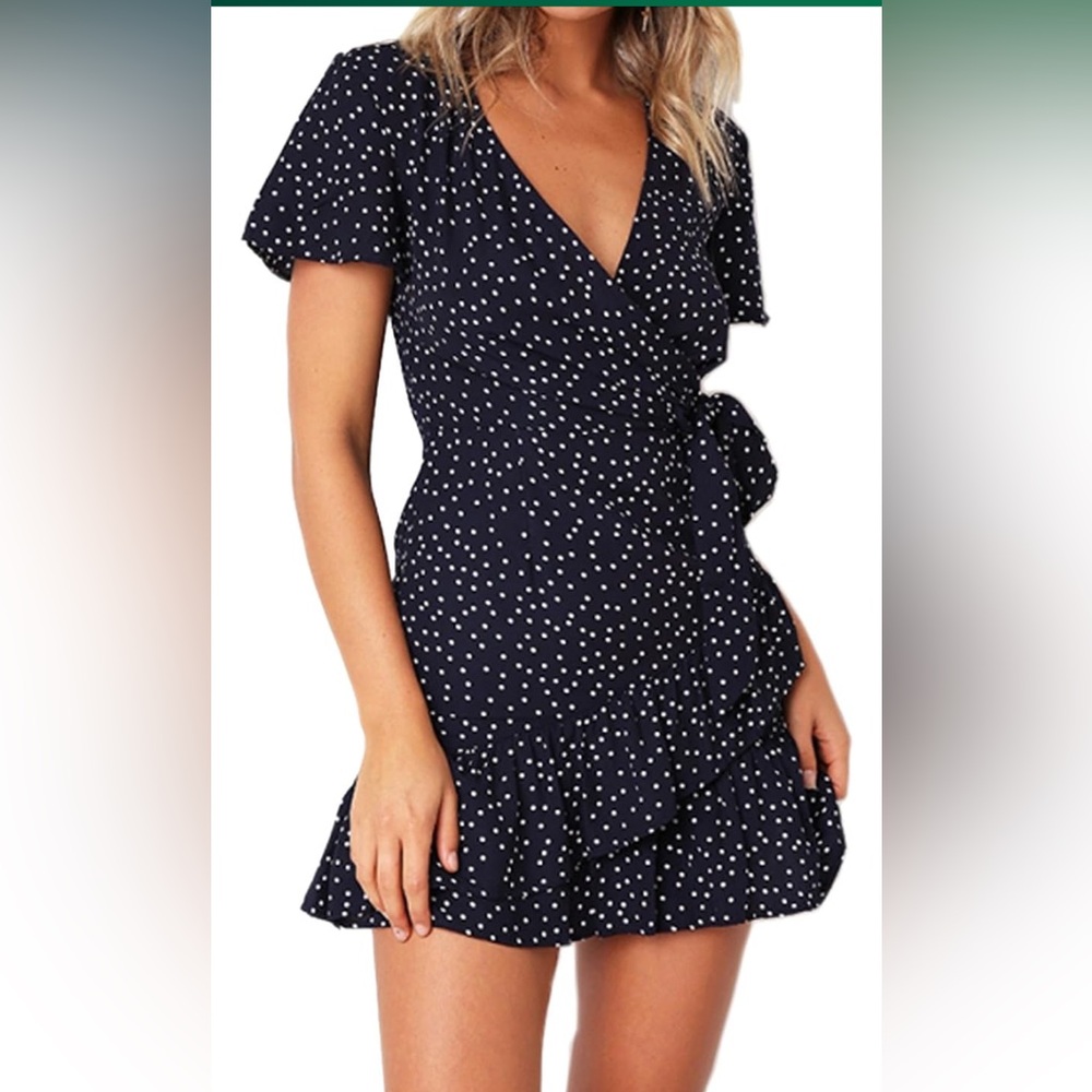Navy Polka Dot Wrap Dress